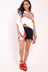 White Jumper with Stripe Rainbow Middle Jumper - Dasie-Jumper