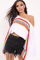 White Jumper with Stripe Rainbow Middle Jumper - Dasie-Jumper