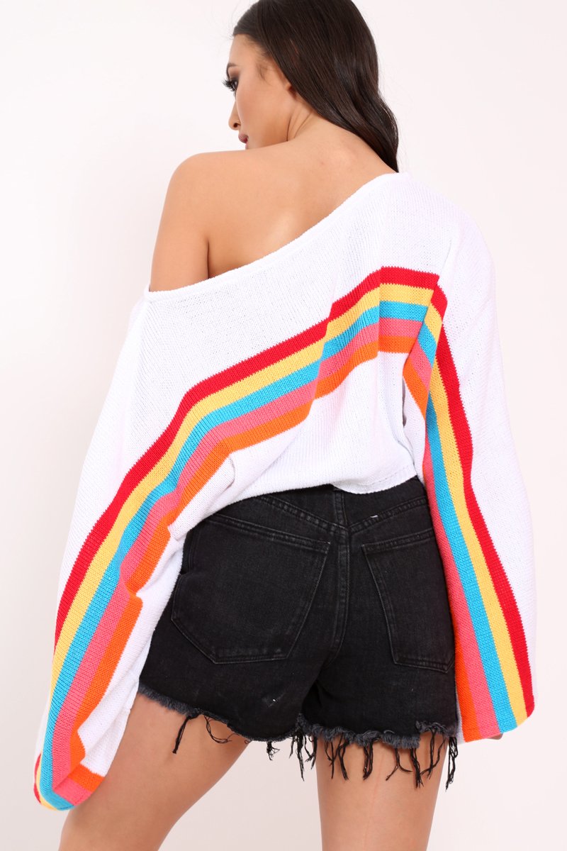 White Jumper with Stripe Rainbow Middle Jumper - Dasie-Jumper