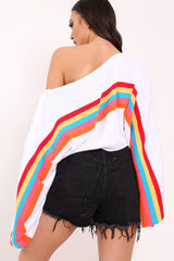White Jumper with Stripe Rainbow Middle Jumper - Dasie-Jumper