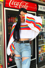 White Jumper with Stripe Rainbow Middle Jumper - Dasie-Jumper