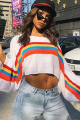 White Jumper with Stripe Rainbow Middle Jumper - Dasie-Jumper