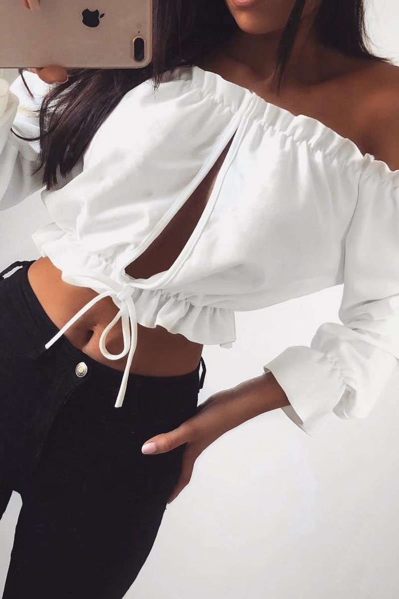 White Key Hole Bust Crop Top - Caitie-Crop Tops