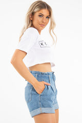 White Killin' It Print Crop Crew Neck T-Shirt - Jenny-T-shirt