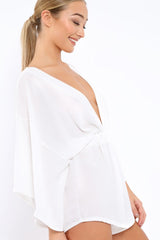 White Kimono Plunge Playsuit - Alisa-Playsuits