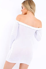 White Knit Bardot Midi Dress - Brianna-Dresses