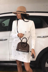 White Knit Distressed Jumper Dress - Cheryl-Dresses