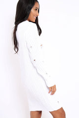 White Knit Distressed Jumper Dress - Cheryl-Dresses