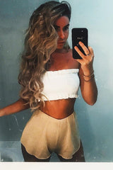 White Knit Frill Bandeau Crop Top - Poppy-Crop Tops