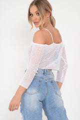White Knitted Bardot Crop Top - Inari-Crop Tops