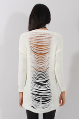 White Knitted Distressed Back Jumper Dress - Cara-Jumper