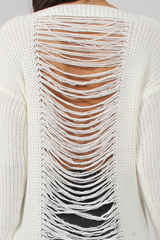 White Knitted Distressed Back Jumper Dress - Cara-Jumper