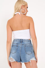 White Knitted Halterneck Crop Top - Jacia-Crop Tops
