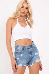 White Knitted Halterneck Crop Top - Jacia-Crop Tops