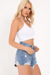 White Knitted Halterneck Crop Top - Jacia-Crop Tops