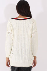 White Knitted Lace Up Detail Sweater - Yazz-Jumpers
