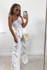 White Knitted One Shoulder Crop Top - Golde-Crop Tops
