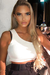 White Knitted One Shoulder Crop Top - Golde-Crop Tops