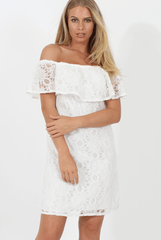 White Lace Bardot Dress - Magdalena-Dresses