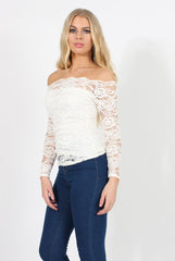 White Lace Bardot Top - Ariel-Tops