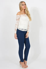 White Lace Bardot Top - Ariel-Tops