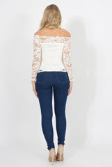 White Lace Bardot Top - Ariel-Tops