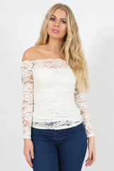White Lace Bardot Top - Ariel-Tops