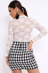 White Lace Bodysuit with Lace Up Front - Khiana-Bodysuits