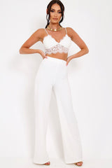 White Lace Cami Strap Crop Top - Lesta-Crop Tops