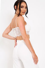 White Lace Cami Strap Crop Top - Lesta-Crop Tops