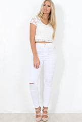 White Lace Crop Top - Gina-Crop Tops