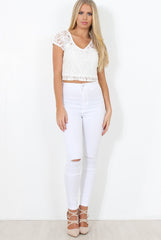 White Lace Crop Top - Gina-Crop Tops