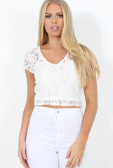 White Lace Crop Top - Gina-Crop Tops