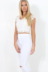 White Lace Crop Top - Gina-Crop Tops