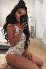 White Lace Cross Back Bodysuit - Brogan-Bodysuits