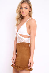 White Lace Cut Out Bodysuit - Brina-Bodysuits