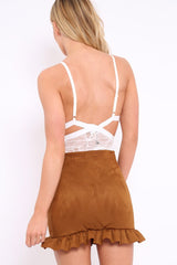 White Lace Cut Out Bodysuit - Brina-Bodysuits