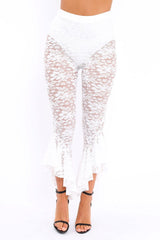 White Lace Dip Hem Trousers - Fion-Trousers