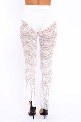 White Lace Dip Hem Trousers - Fion-Trousers