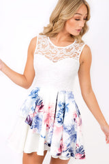 White Lace & Floral Layered Skater Dress - Francesca-Dresses