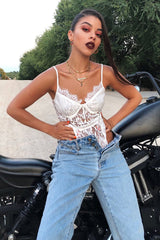 White Lace Flower Bodysuit - Faylen-Bodysuits