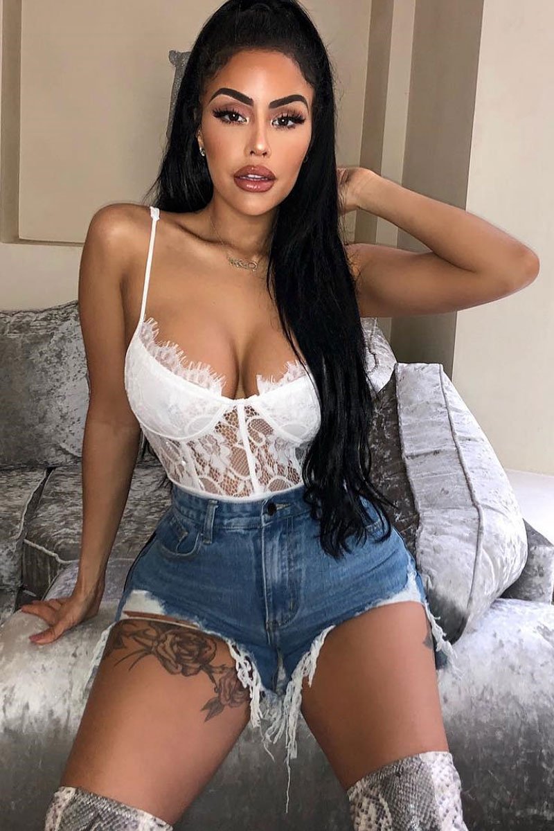 White Lace Flower Bodysuit - Faylen-Bodysuits