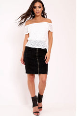 White Lace Frill Bardot Top - Aarin-Tops
