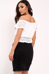 White Lace Frill Bardot Top - Aarin-Tops
