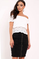 White Lace Frill Bardot Top - Aarin-Tops