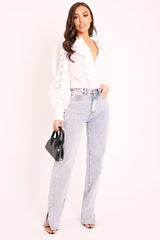 White Lace Frill Covered Button Up Shirt - Priscila-Shirts