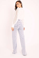 White Lace Frill Covered Button Up Shirt - Priscila-Shirts