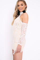 White Lace Halter Neck Dress - Jaslynn-Dresses