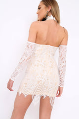 White Lace Halter Neck Dress - Jaslynn-Dresses