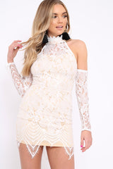 White Lace Halter Neck Dress - Jaslynn-Dresses